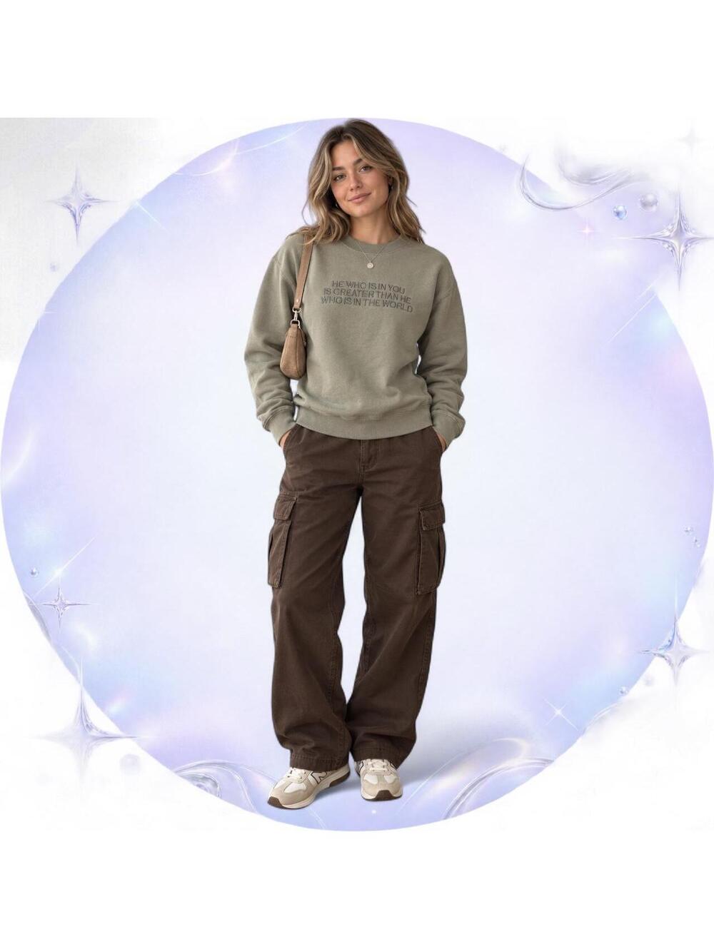Hanes Olive Christian Embroidered Crewneck Sweatshirt S